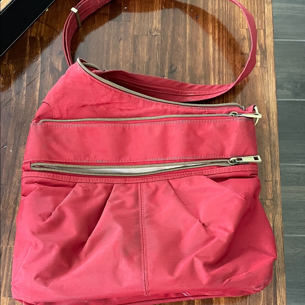 Travelon Crimson Shoulder Bag with Dual Zippers